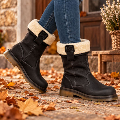 Women's Fleece-Lined Leather Mid-Calf Winter Boots