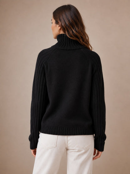 Women's Ribbed Knit Relaxed Turtleneck Sweater