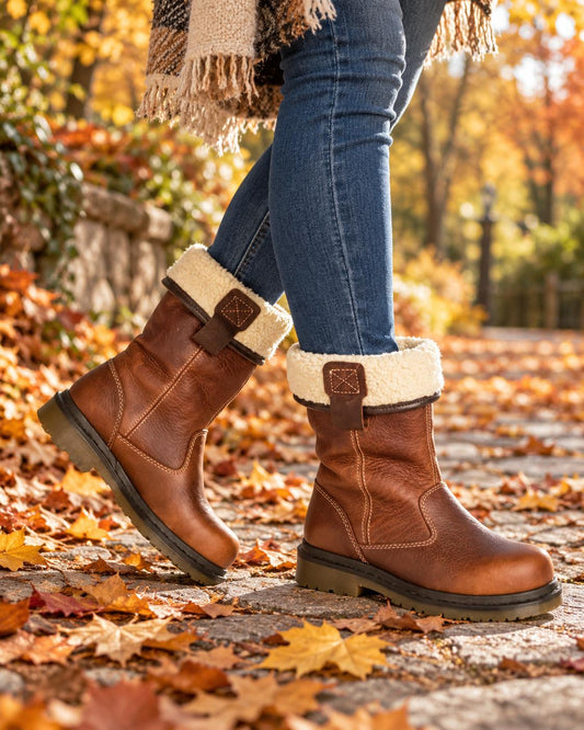Women's Fleece-Lined Leather Mid-Calf Winter Boots