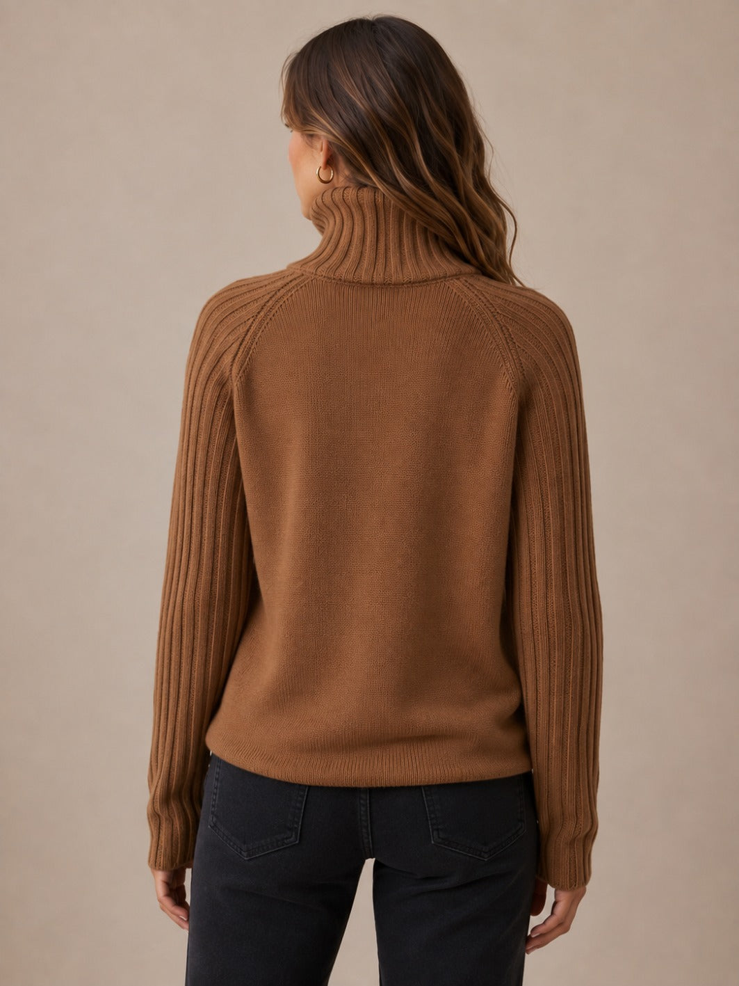 DECERLE - Women's - Ribbed Knit - Relaxed Turtleneck Sweater