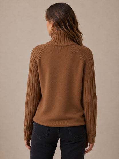 Women's Ribbed Knit Relaxed Turtleneck Sweater