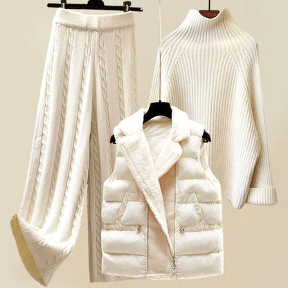 Cable-Knit Turtleneck 3-Piece Loungewear Set — Wide-Leg 1