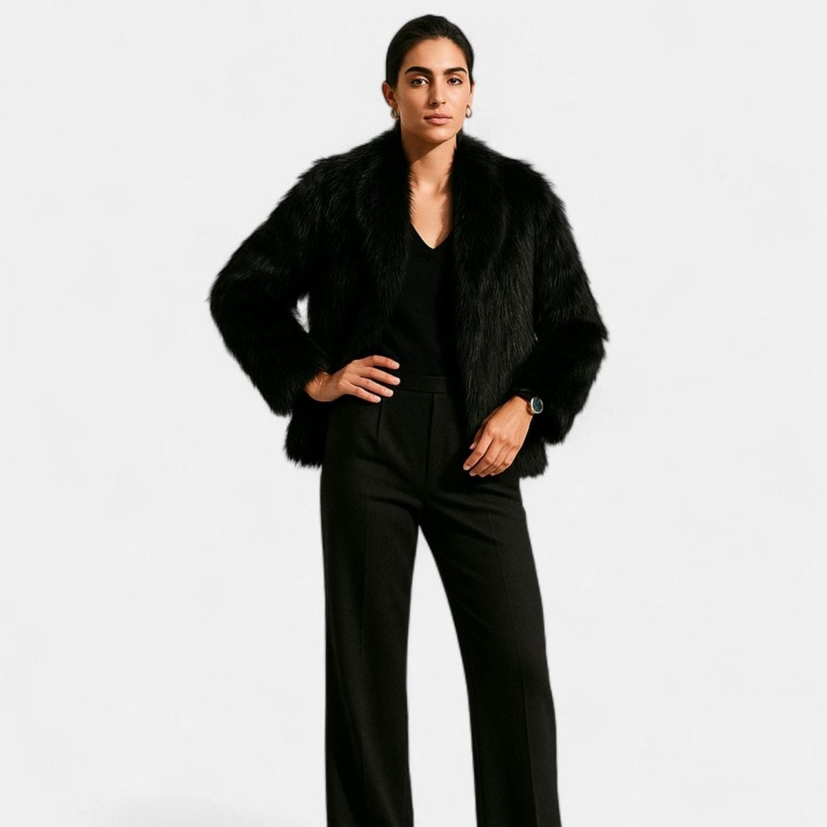 Women's Cropped Faux Fur Jacket — Oversized Collar 1