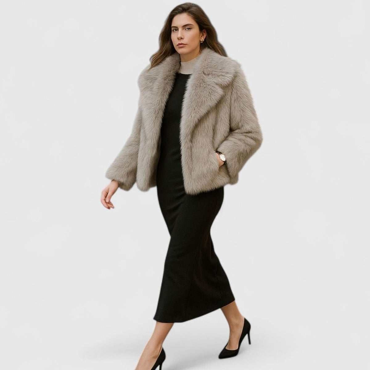 Women's Cropped Faux Fur Jacket — Oversized Collar 8
