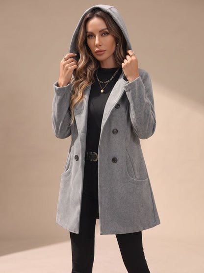 Women's Double-Breasted Wool-Blend Coat — Lapel & Pockets 4