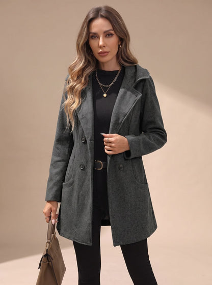 Women's Double-Breasted Wool-Blend Coat — Lapel & Pockets 6