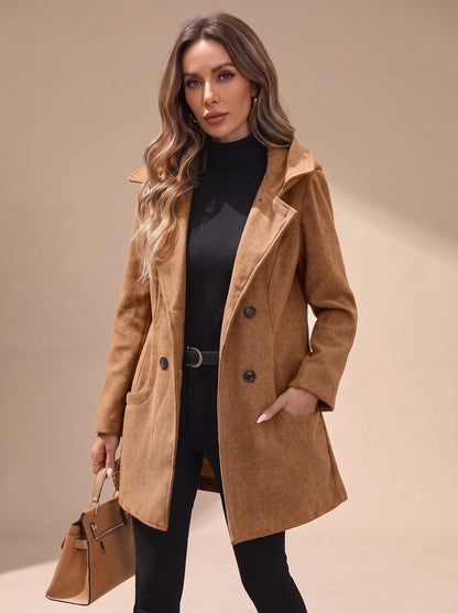 Women's Double-Breasted Wool-Blend Coat — Lapel & Pockets 9