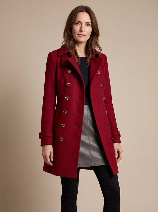 Women's Double-Breasted Tailored Winter Coat — Elegant Gold Buttons 1