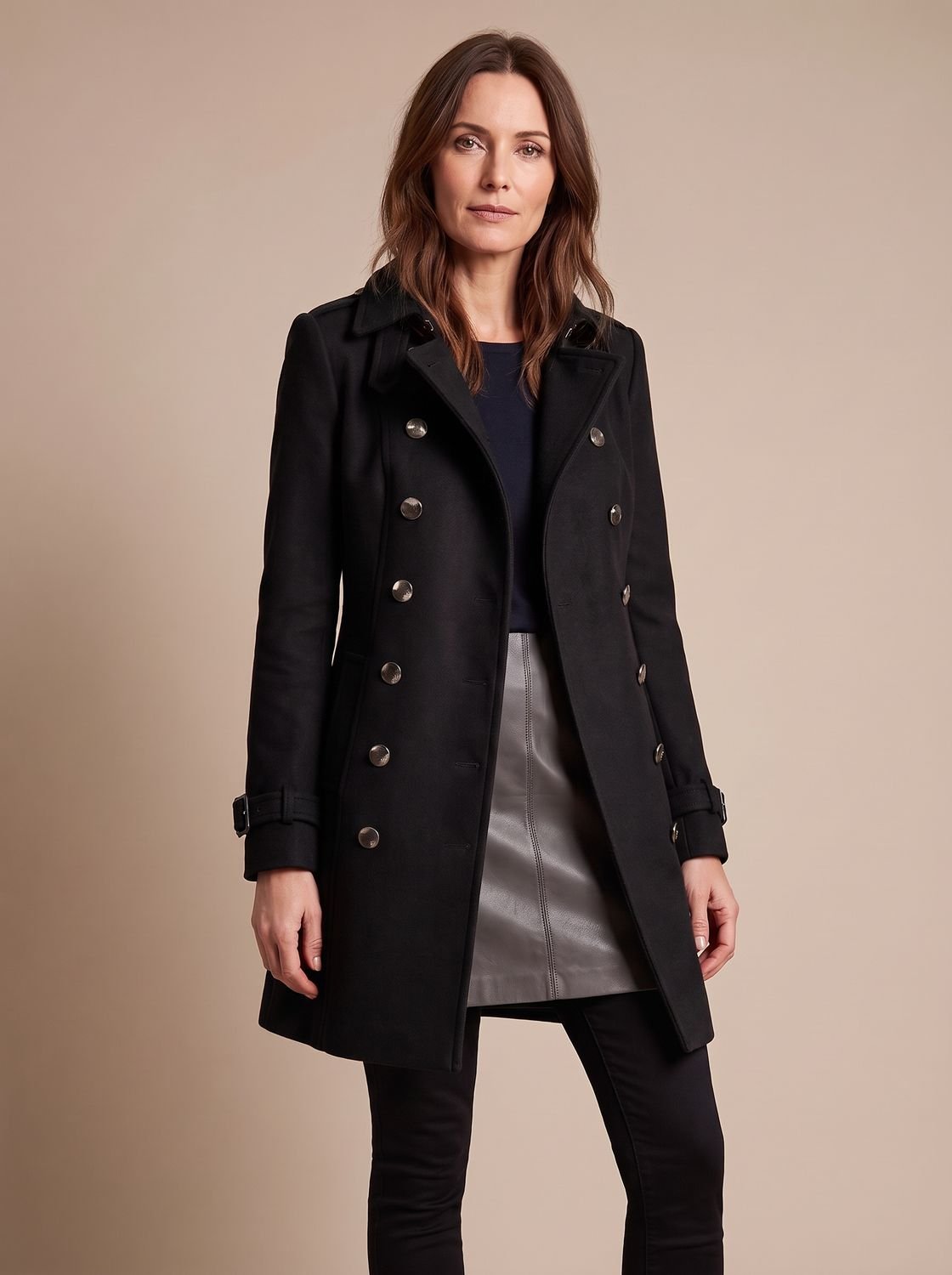 Women's Double-Breasted Tailored Winter Coat — Elegant Gold Buttons 2