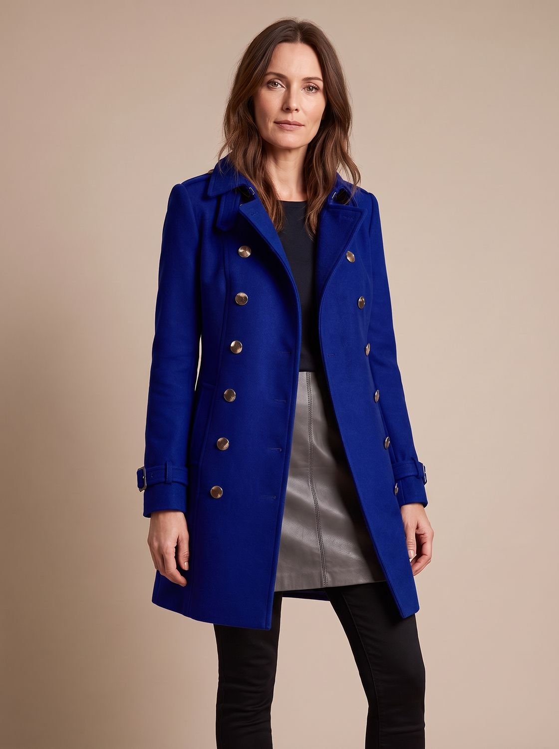 Women's Double-Breasted Tailored Winter Coat — Elegant Gold Buttons 3