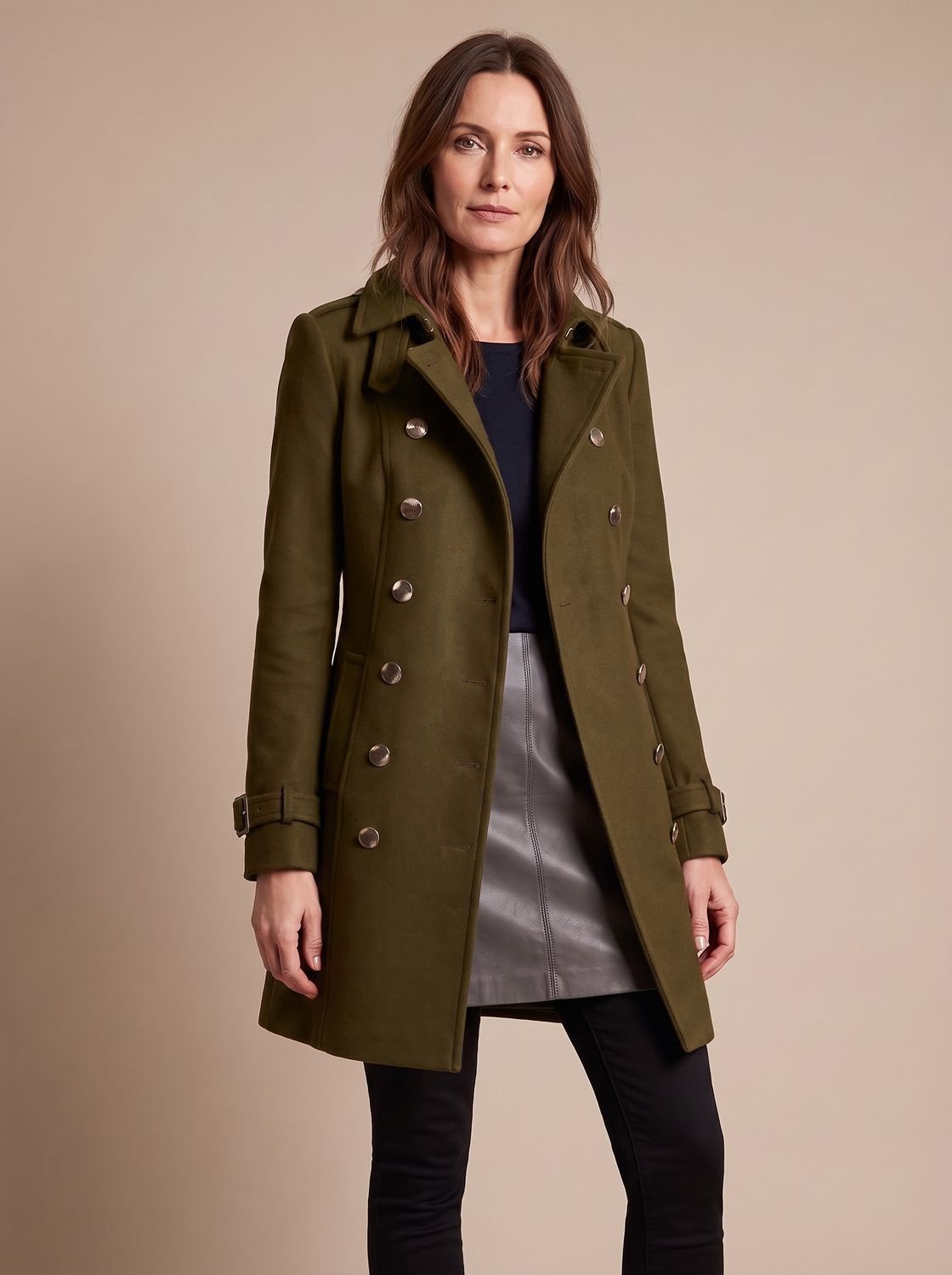 Women's Double-Breasted Tailored Winter Coat — Elegant Gold Buttons 4