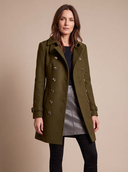 Women's Double-Breasted Tailored Winter Coat — Elegant Gold Buttons 4