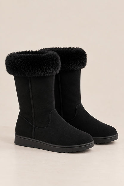 Women's Faux-Fur Cuffed Slip-On Mid-Calf Snow Boots