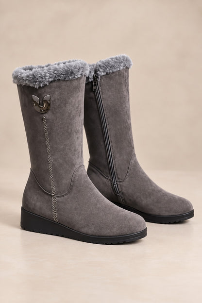 Women's Faux-Fur Cuffed Slip-On Mid-Calf Snow Boots