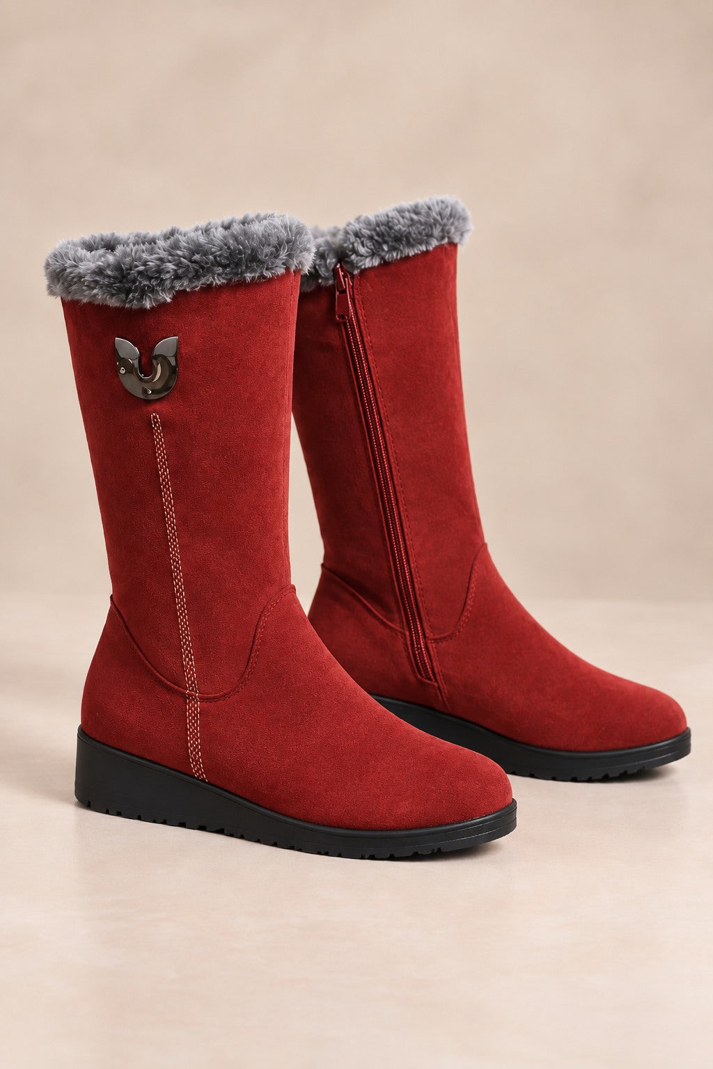 Women's Faux-Fur Cuffed Slip-On Mid-Calf Snow Boots