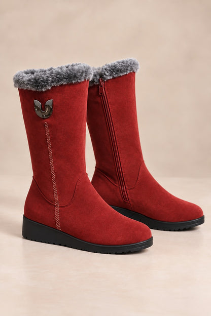 Women's Faux-Fur Cuffed Slip-On Mid-Calf Snow Boots