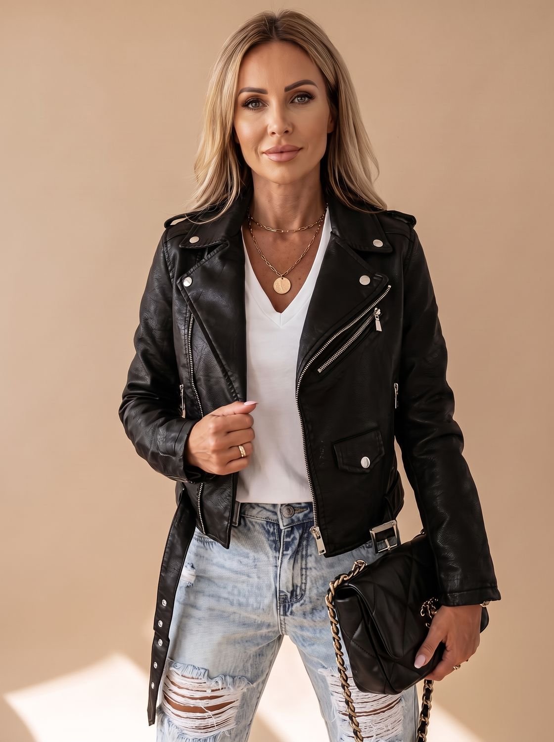 Women's Faux Leather Asymmetric Zip Moto Jacket 2