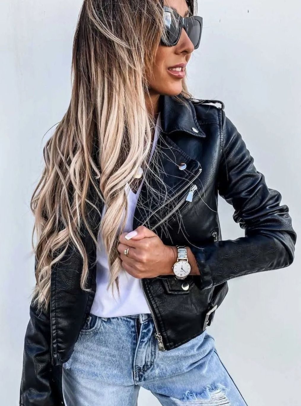 Women's Faux Leather Asymmetric Zip Moto Jacket 3