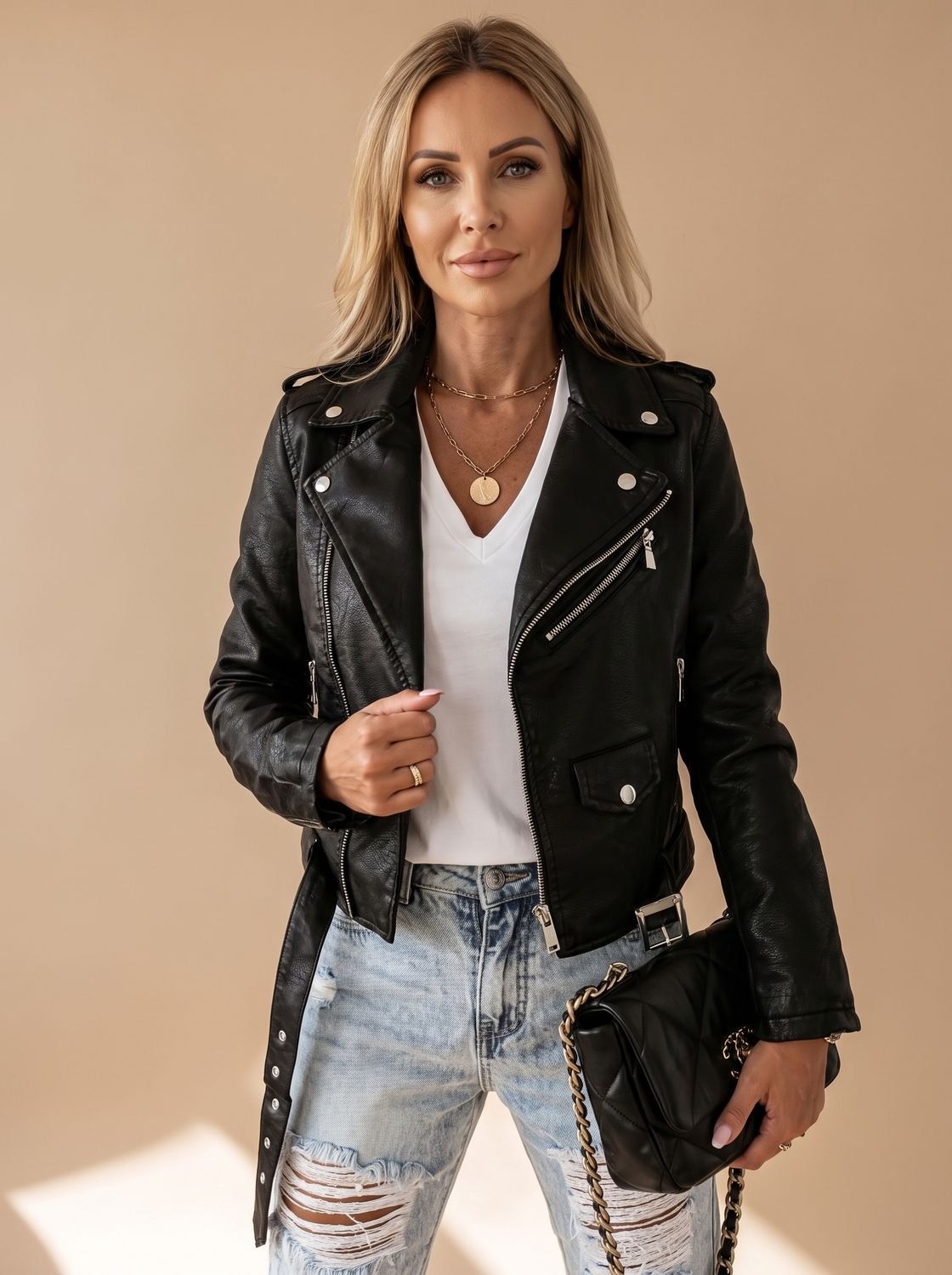 Women's Faux Leather Asymmetric Zip Moto Jacket 1