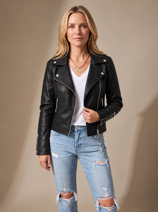 Women's Faux Leather Asymmetric Zip Moto Jacket