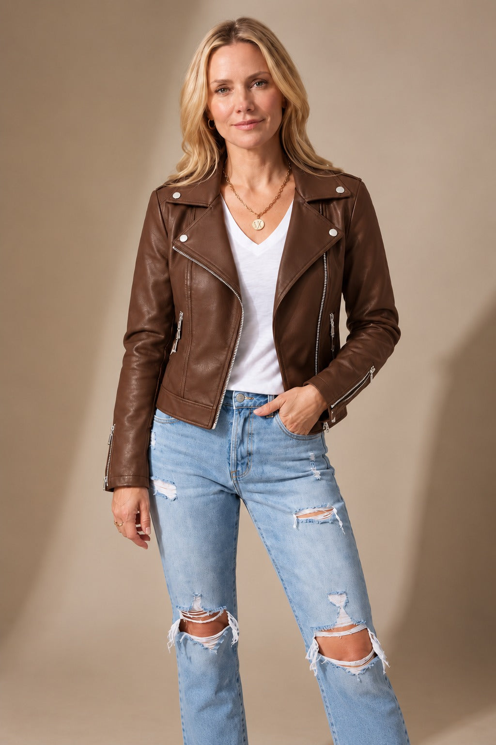 Women's Faux Leather Asymmetric Zip Moto Jacket