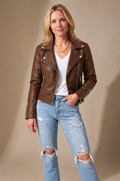 Women's Faux Leather Asymmetric Zip Moto Jacket