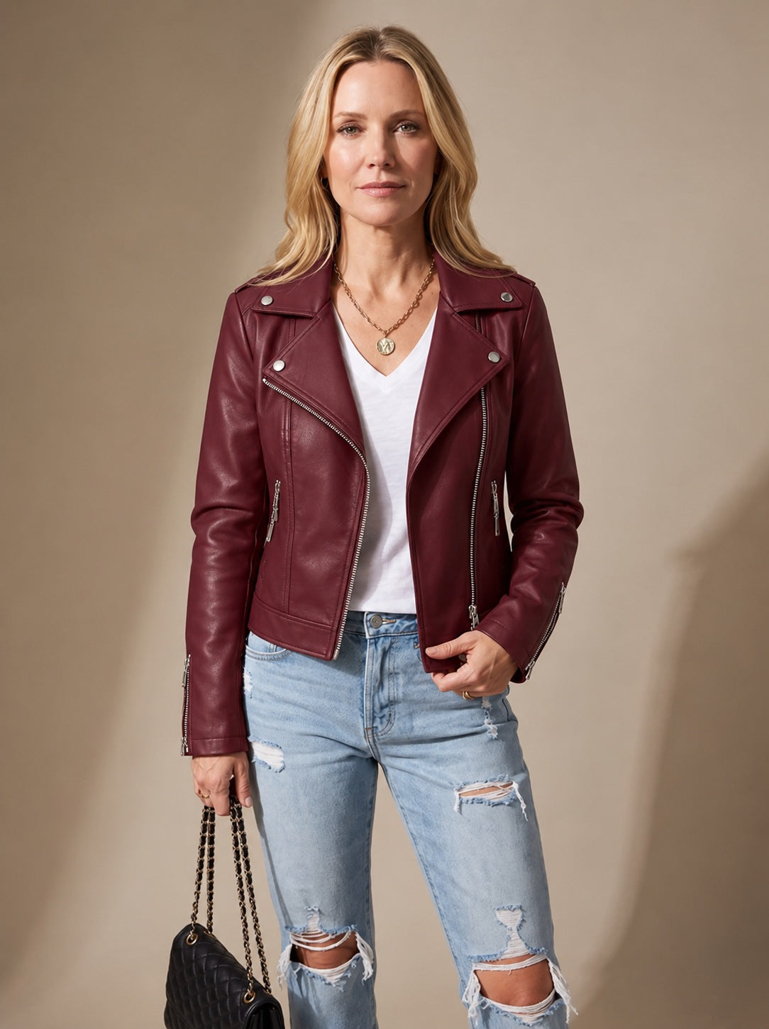 Women's Faux Leather Asymmetric Zip Moto Jacket