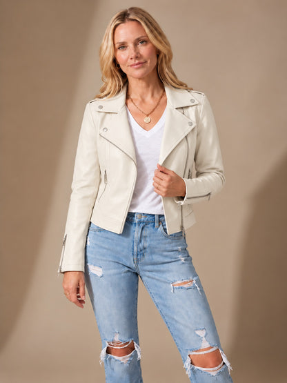 Women's Faux Leather Asymmetric Zip Moto Jacket