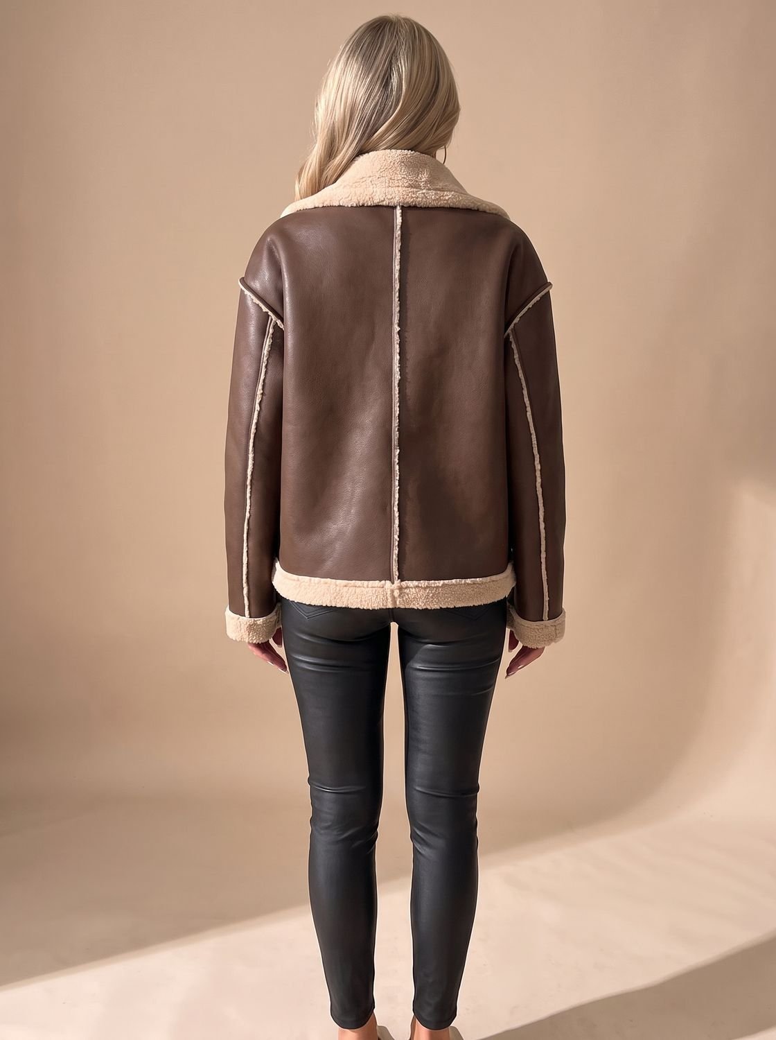 Women's Faux Leather Sherpa-Lined Aviator Jacket — Warm 2
