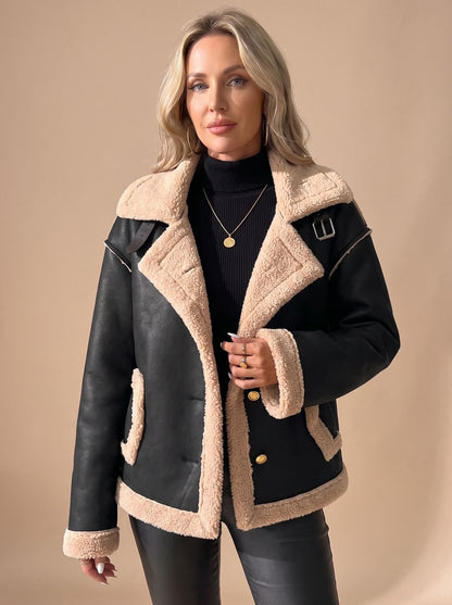 Women's Faux Leather Sherpa-Lined Aviator Jacket — Warm 7