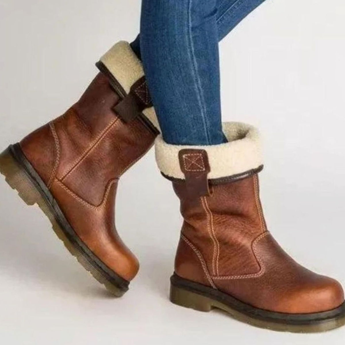 Women's Fleece-Lined Leather Mid-Calf Winter Boots 1