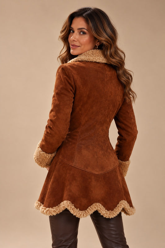 Women's Fur-Trim Winter Coat with Asymmetrical Hem