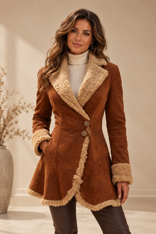 Women's Fur-Trim Winter Coat with Asymmetrical Hem