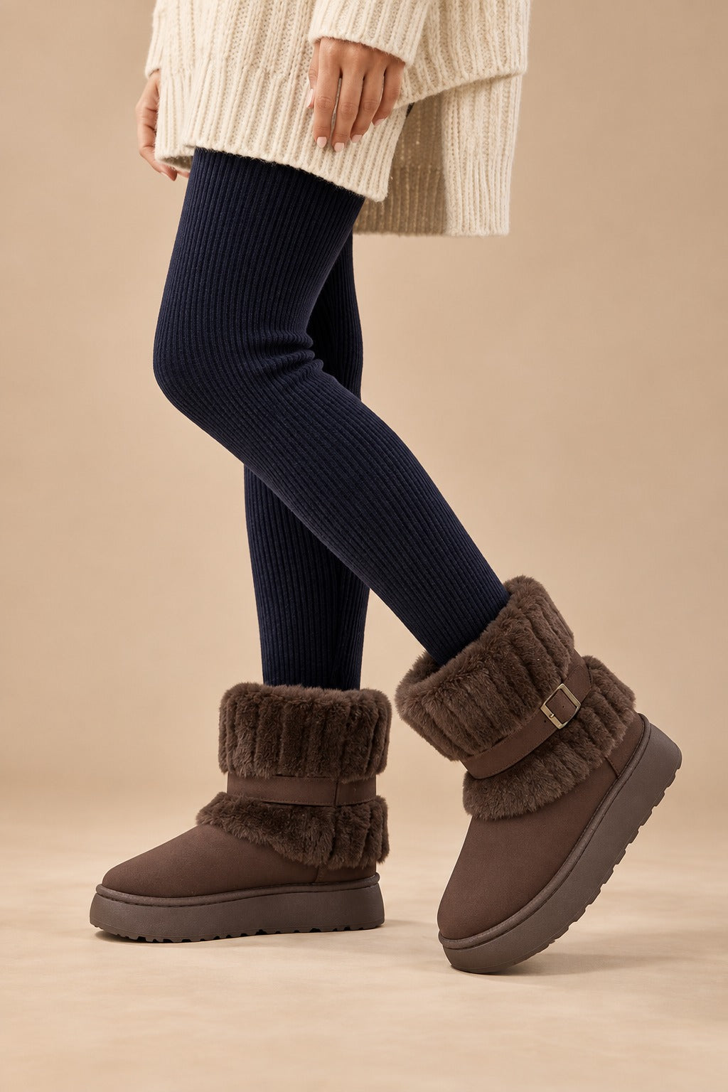 Women's Fur-Trimmed Slip-On Winter Snow Boots