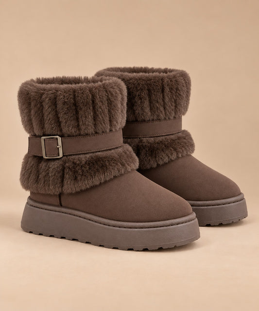 Women's Fur-Trimmed Slip-On Winter Snow Boots