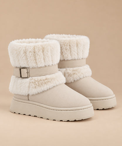 Women's Fur-Trimmed Slip-On Winter Snow Boots