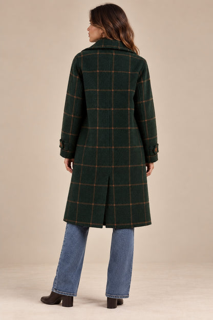 Women's Tweed Plaid Coat with Lapel Collar — Retro Wool Blend