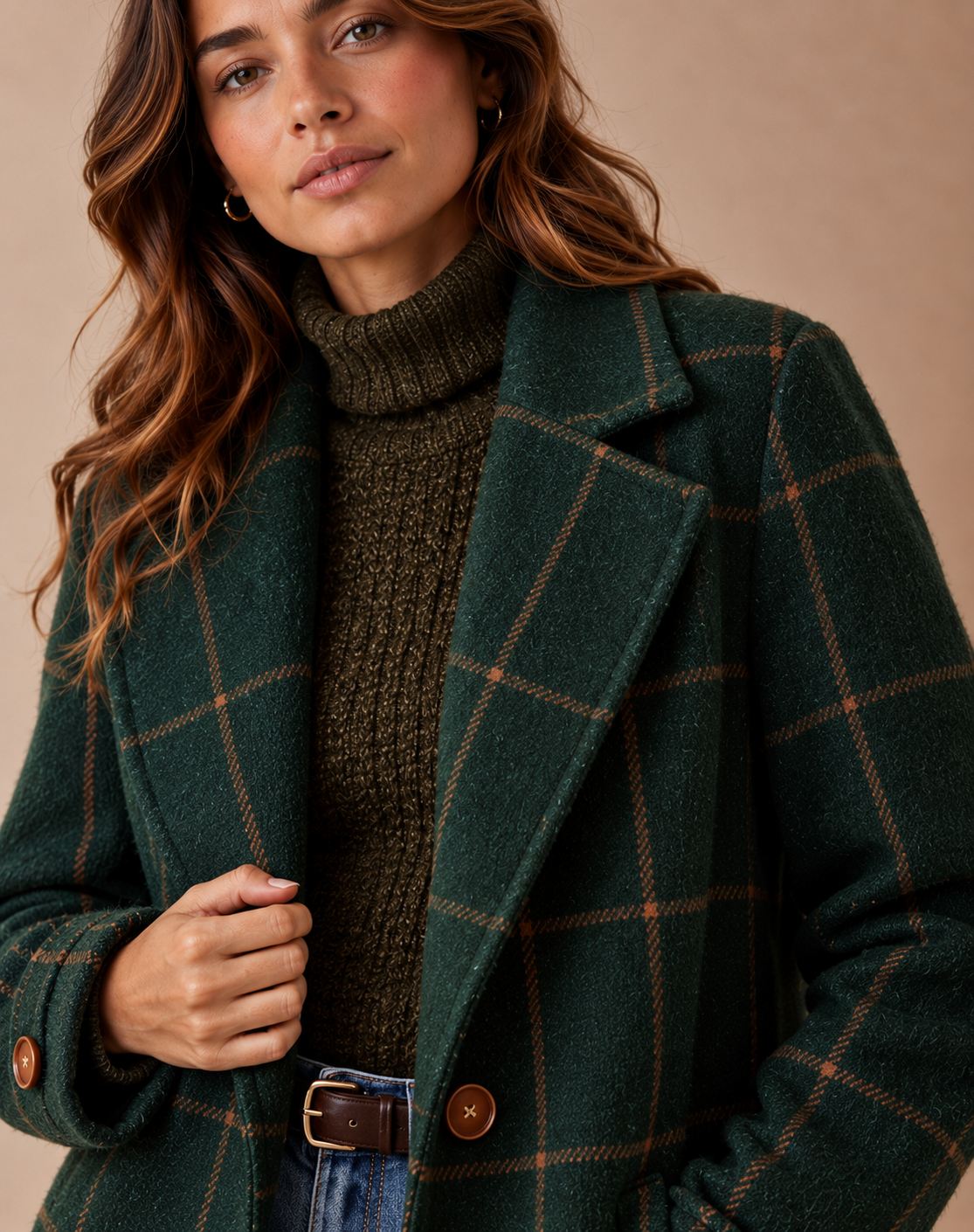 Women's Tweed Plaid Coat with Lapel Collar — Retro Wool Blend