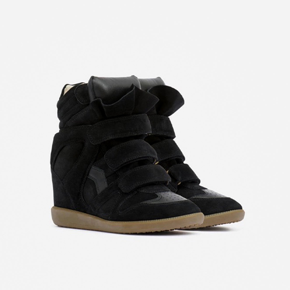 Women's hidden wedge high-top sneakers in black suede look