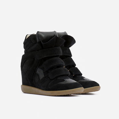 Women's hidden wedge high-top sneakers in black suede look