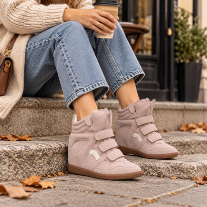 Women's Hidden Wedge High-Top Sneakers in Pink