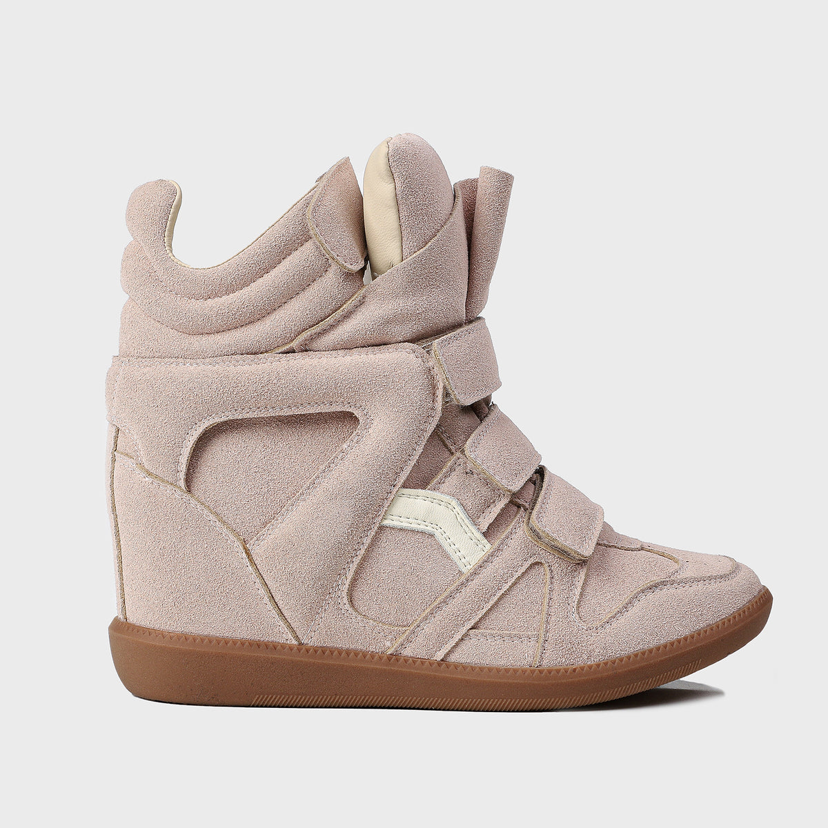 Women's hidden wedge high-top sneakers in soft pink suede look