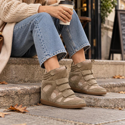 Women's Hidden Wedge High-Top Sneakers in Taupe