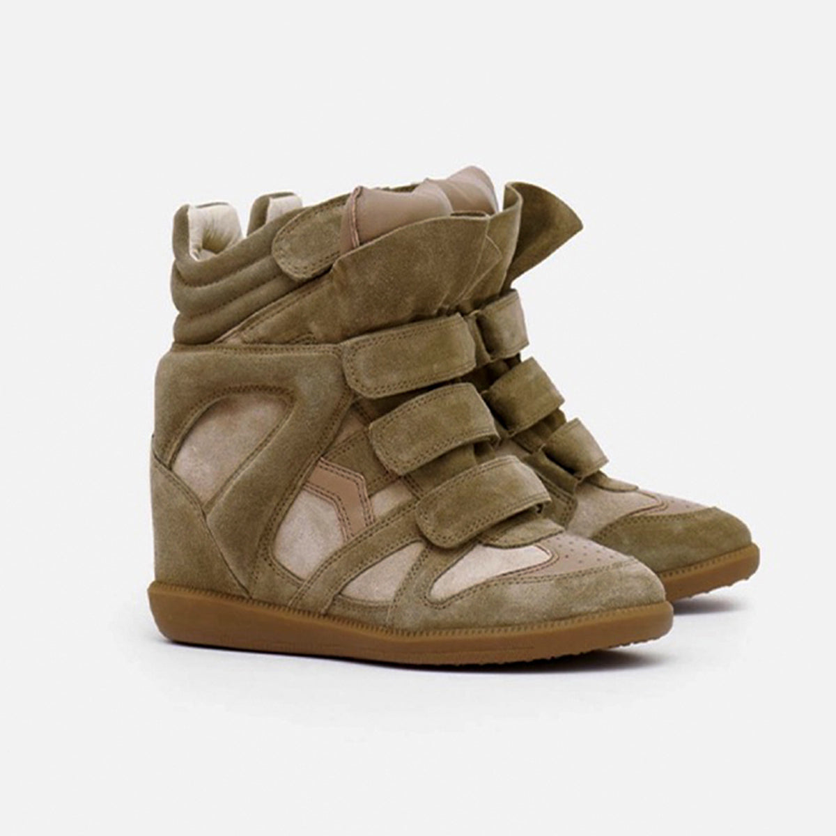 Women's hidden wedge high-top sneakers in taupe suede look