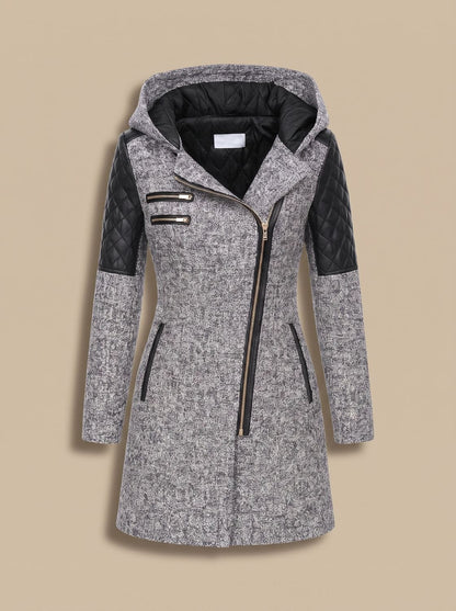 Women's Hooded Asymmetric-Zip Quilted Wool-Blend Coat 1