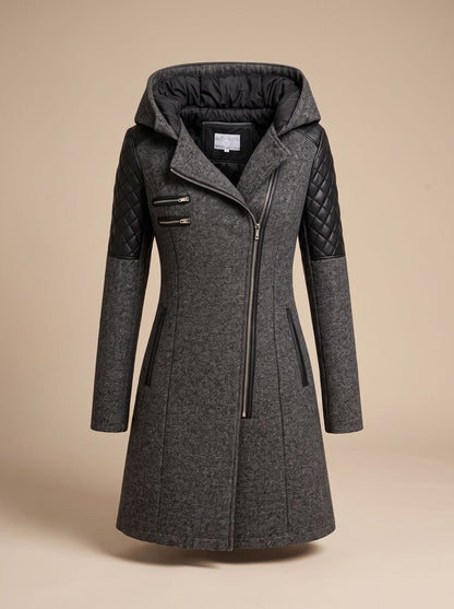 Women's Hooded Asymmetric-Zip Quilted Wool-Blend Coat 3