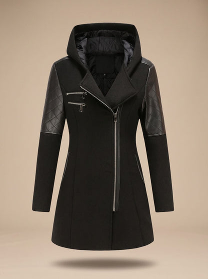 Women's Hooded Asymmetric-Zip Quilted Wool-Blend Coat 6