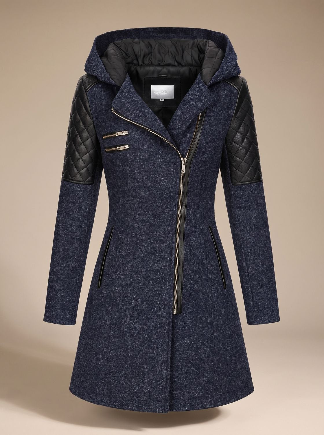 Women's Hooded Asymmetric-Zip Quilted Wool-Blend Coat 7