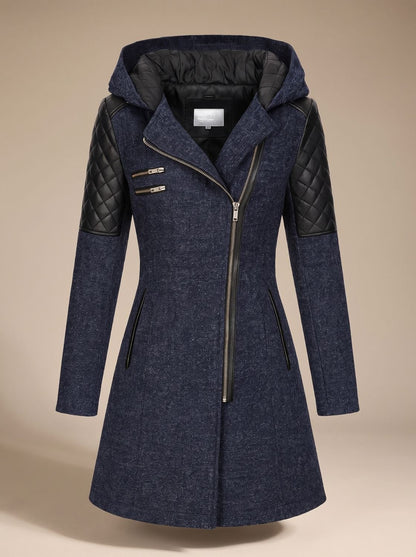 Women's Hooded Asymmetric-Zip Quilted Wool-Blend Coat 7
