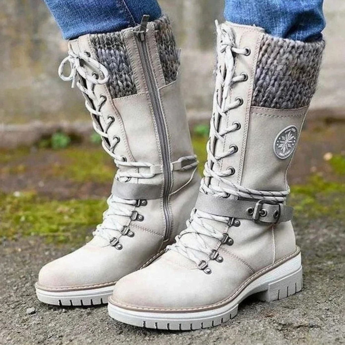 Women's Knit-Cuff Lace-Up Mid-Calf Winter Boots 1